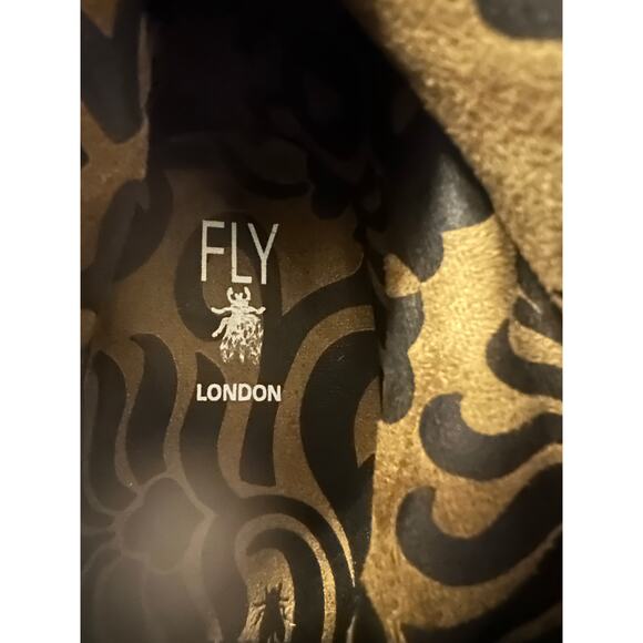 Women 40 Fly London Black Leather Knee-High Heeled Boots Brushed Suede - Picture 9 of 9